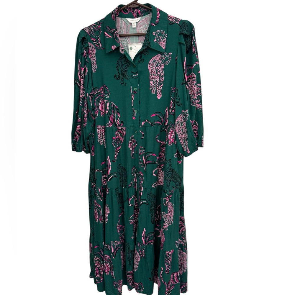NWT Crown & Ivy Teal and Pink Animal Print Midi Dress - Picture 3 of 13